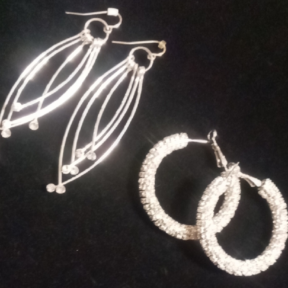 Crystal Avenue Silver Hoop & Dangle  Earrings. Crystal Encrusted